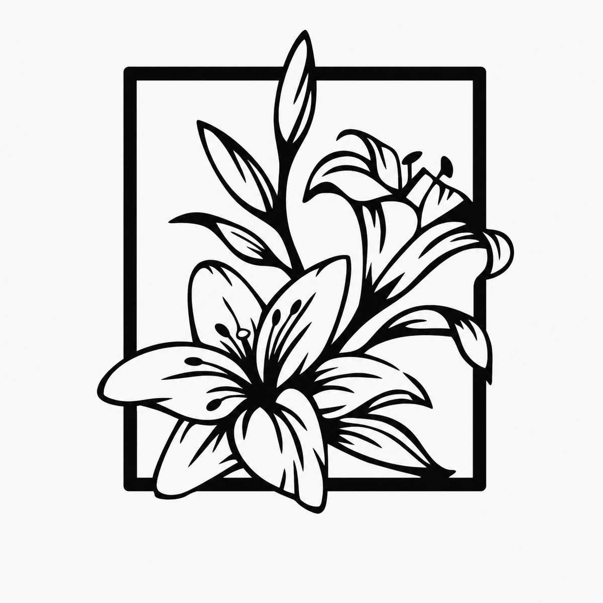 Lily Flower Metal Wall Art, Framed Botanical Panel