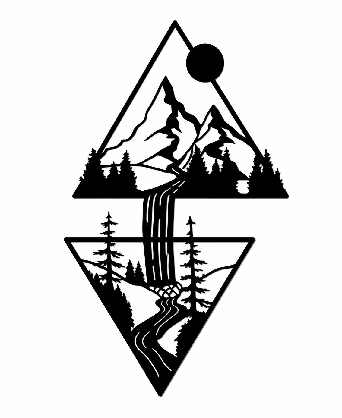 Mountain Waterfall Metal Wall Art, Double Triangle Panel