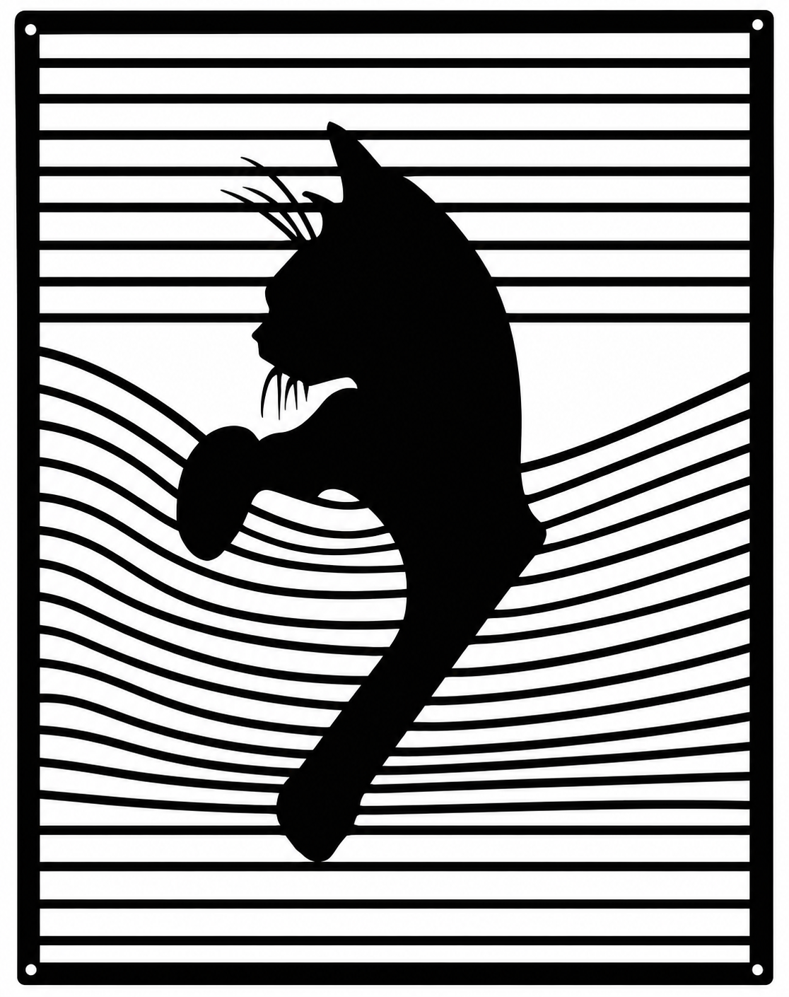 Cat Silhouette Metal Wall Art, Wave Line Panel