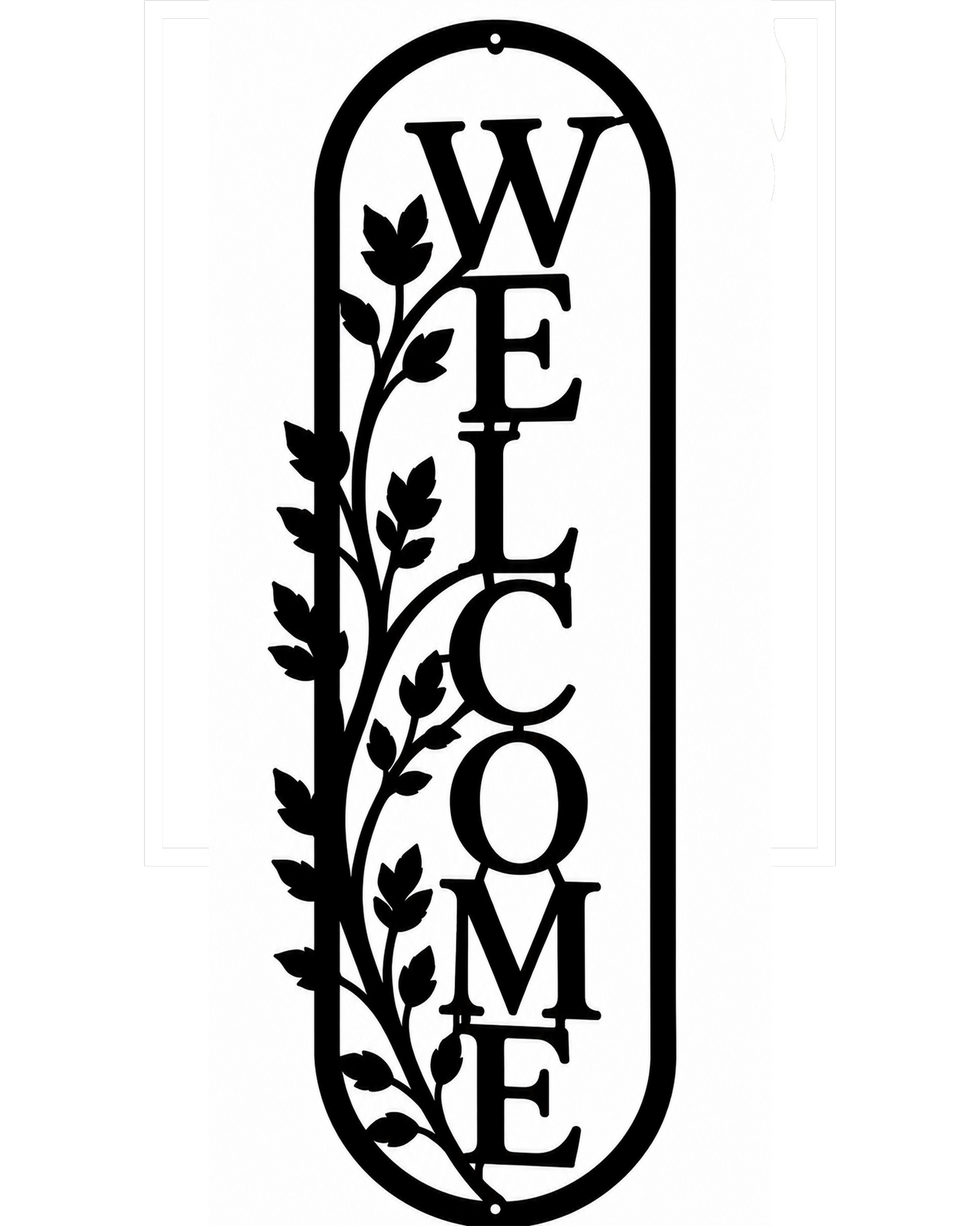 Welcome Sign Metal Wall Art, Vine Detail Panel