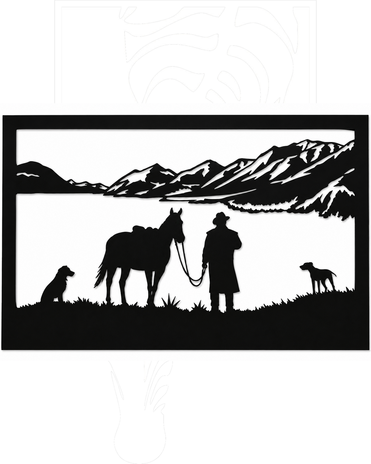 Cowboy Mountain Scene Metal Wall Art, Framed Panel