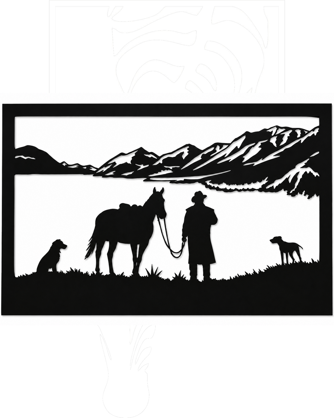 Cowboy Mountain Scene Metal Wall Art, Framed Panel