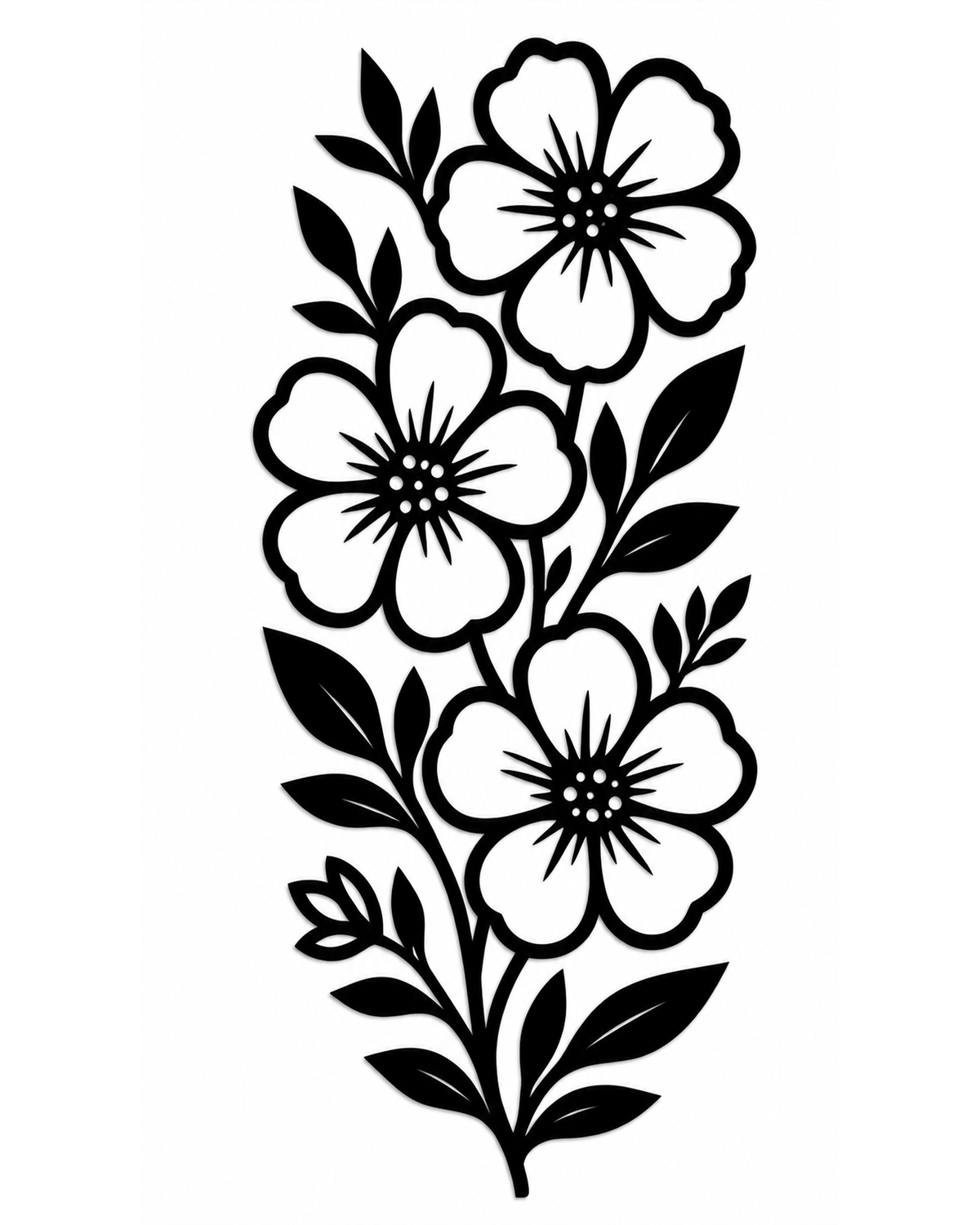Floral Vine Metal Wall Art, Vertical Blooms Panel