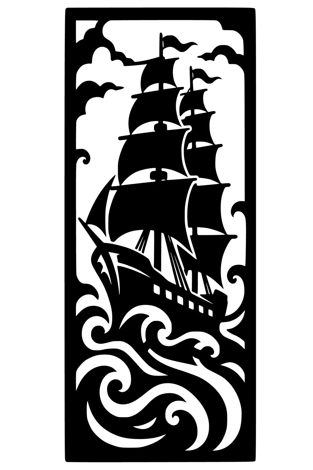Ship on Waves Metal Wall Art, Framed Panel