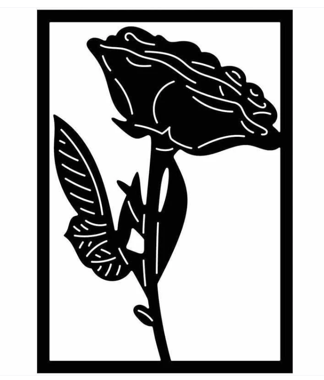 Rose Metal Wall Art, Framed Botanical Panel