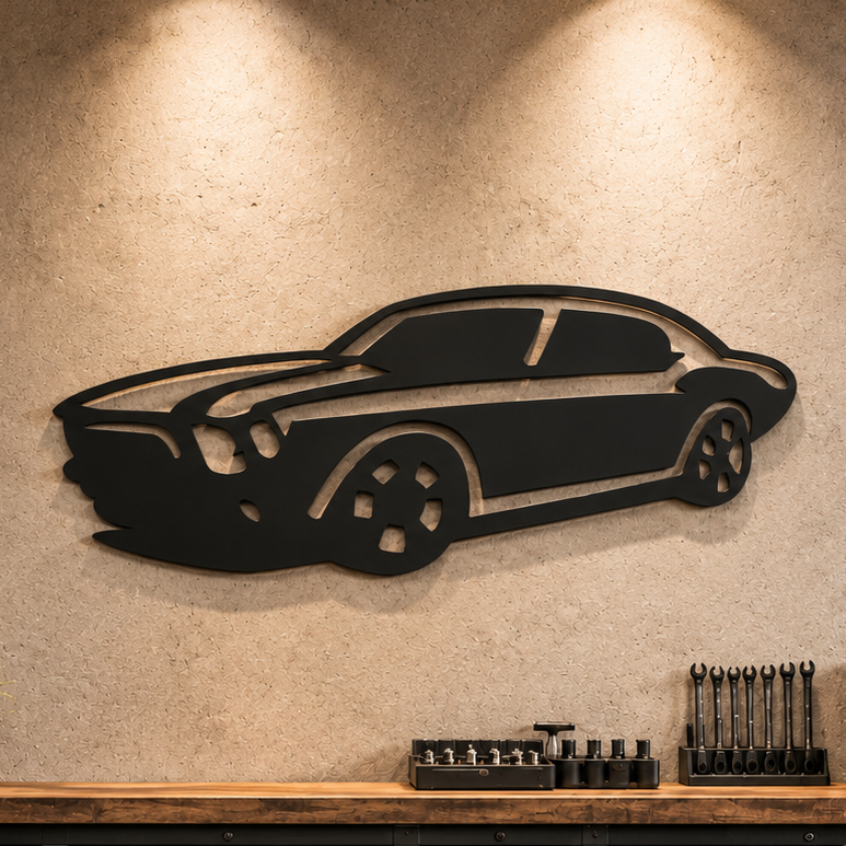 Muscle Car Silhouette Metal Wall Art, Unframed Sign