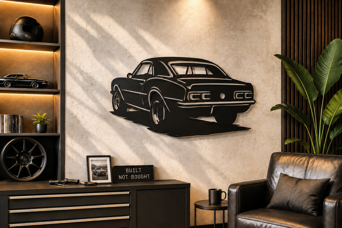 Classic Muscle Car Rear View Metal Wall Art, Unframed Sign