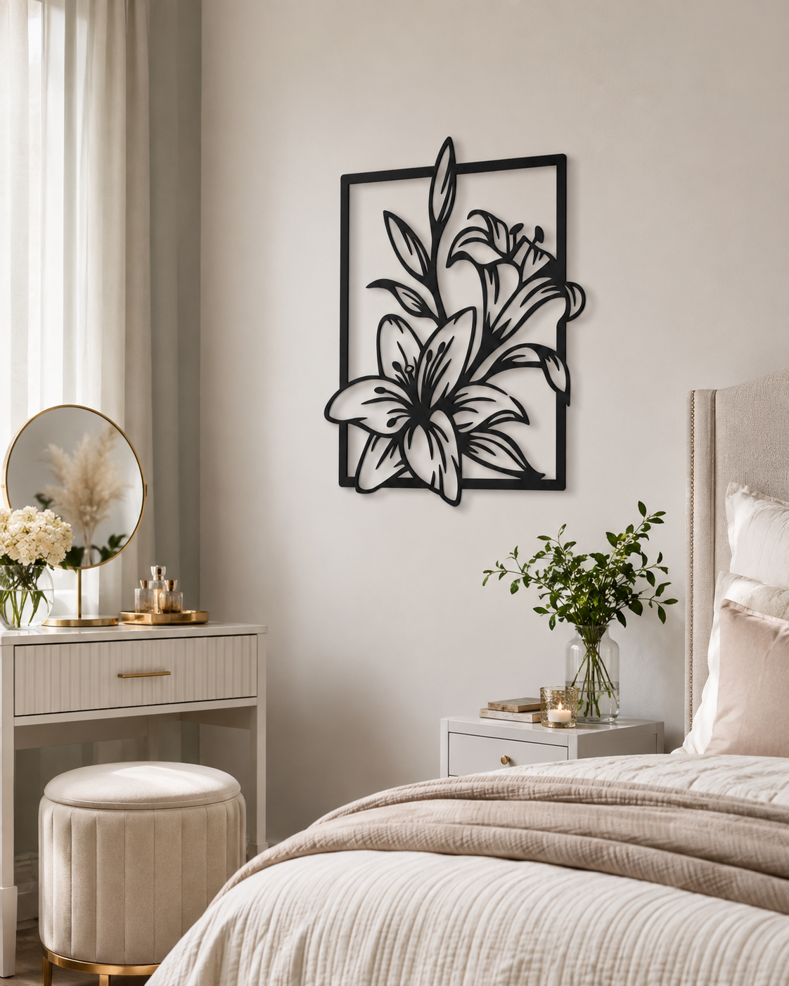 Lily Flower Metal Wall Art, Framed Botanical Panel