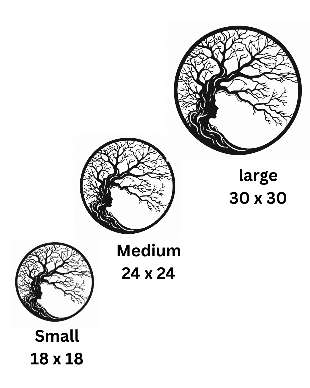 Tree of Life Woman Face Metal Wall Art, Round Panel