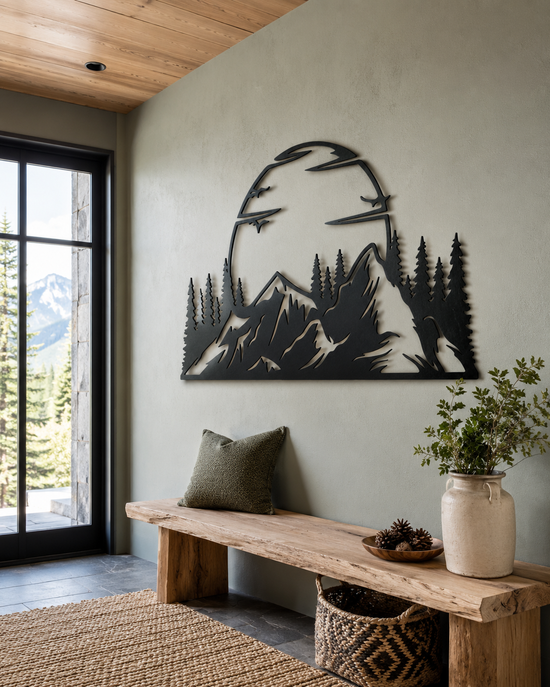Mountain Range Metal Wall Art, Sunset Silhouette Panel