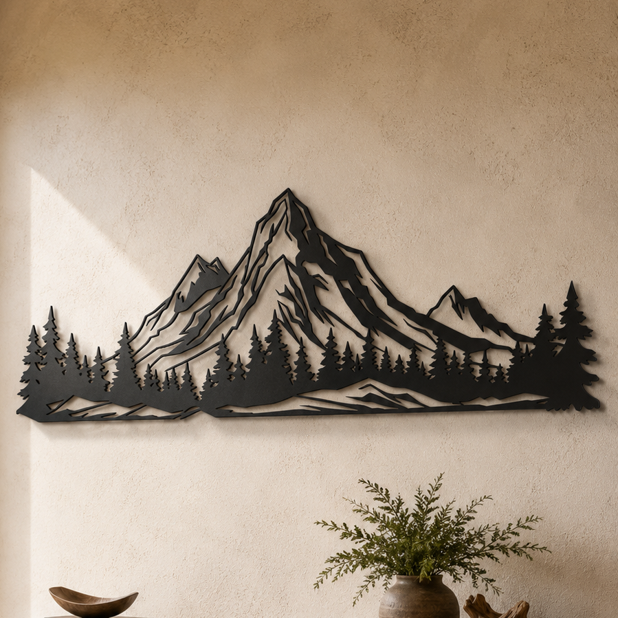 Mountain Range Metal Wall Art, Wide Panoramic Panel