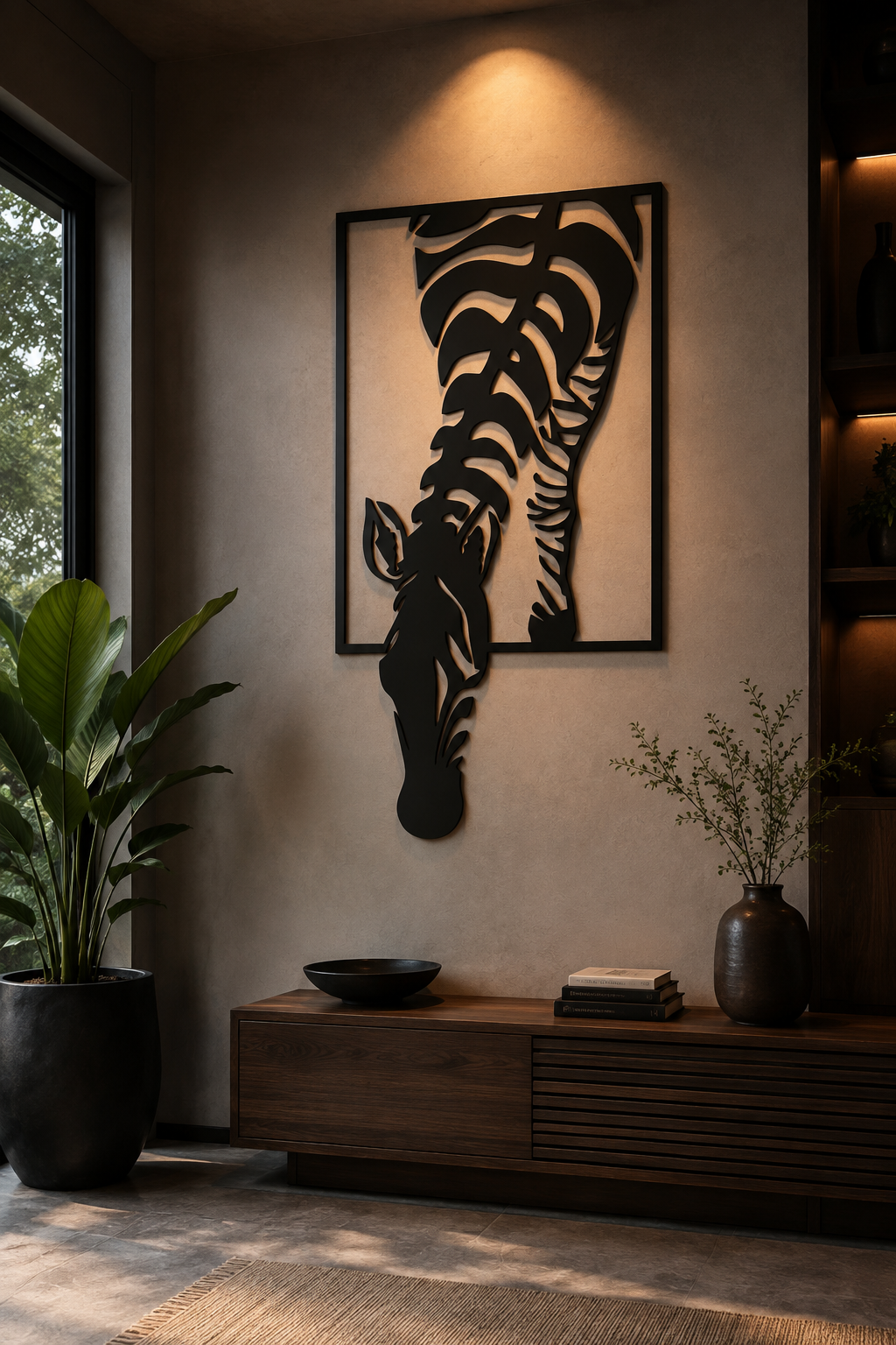 Zebra Head Metal Wall Art, Framed Panel with Stripe Detail