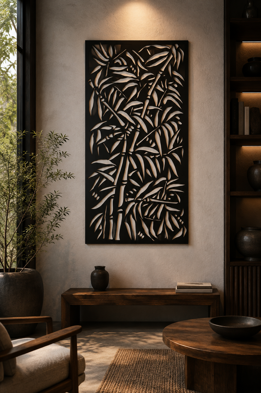 Bamboo Forest Metal Wall Art, Dense Grid Panel