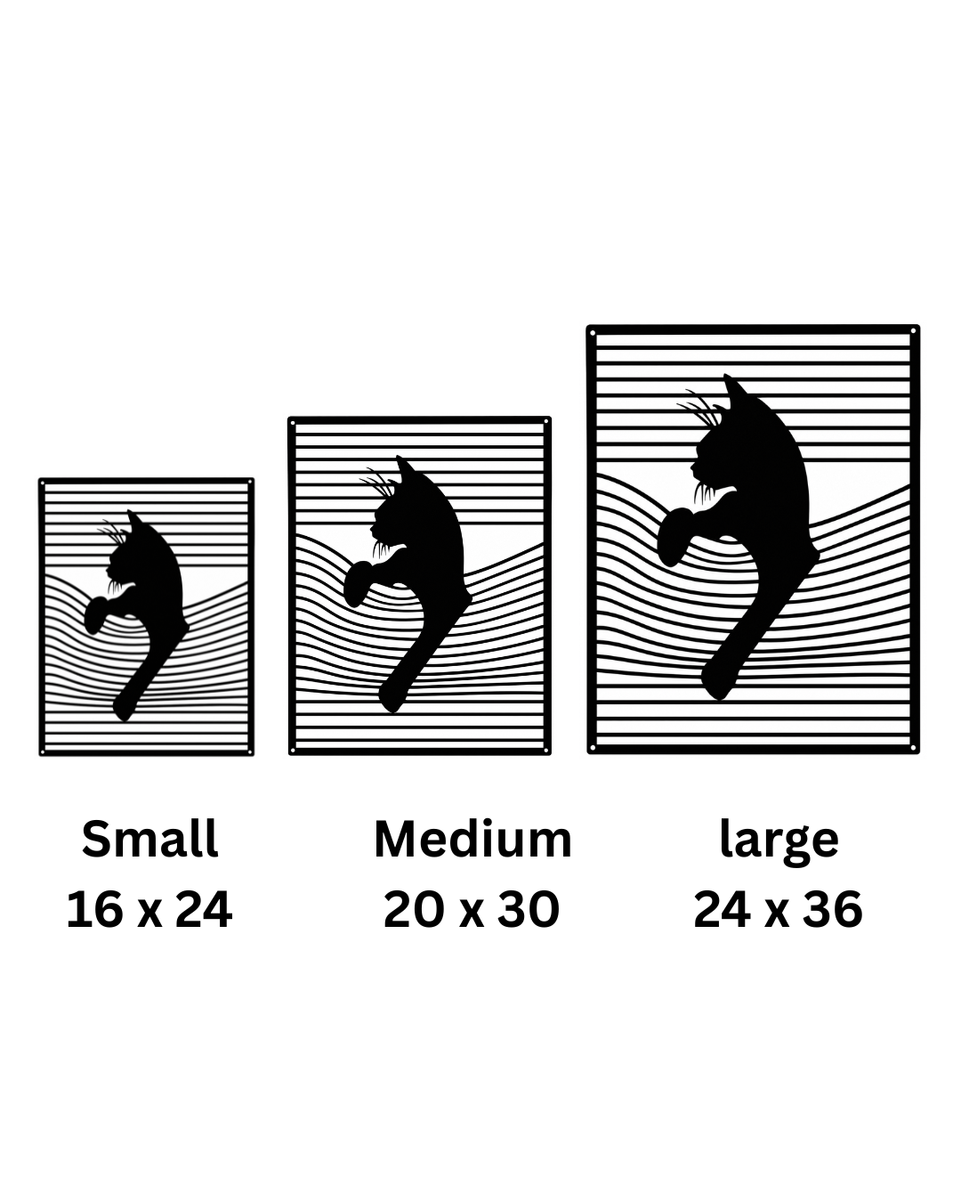 Cat Silhouette Metal Wall Art, Wave Line Panel