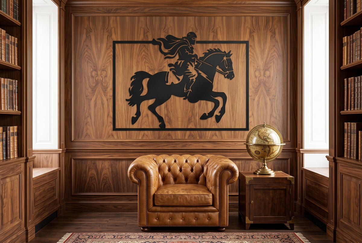 Knight on Horseback Metal Wall Art, Framed Panel