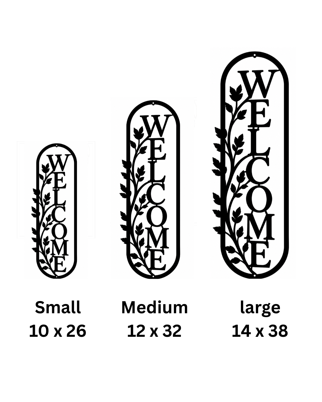 Welcome Sign Metal Wall Art, Vine Detail Panel