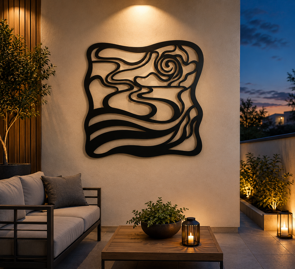 Abstract Swirl Metal Wall Art, Wavy Line Panel