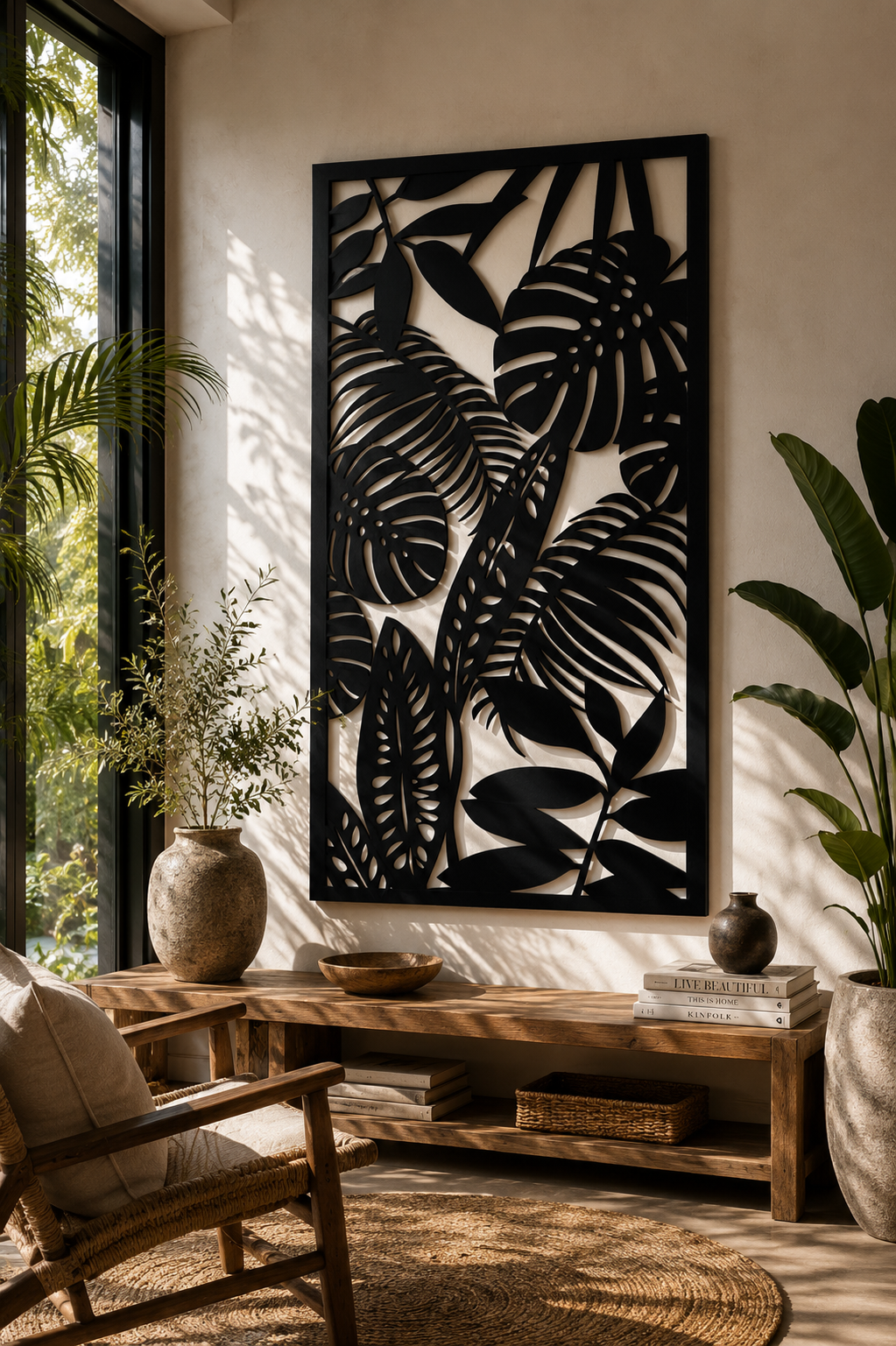 Tropical Leaf Metal Wall Art, Framed Jungle Panel