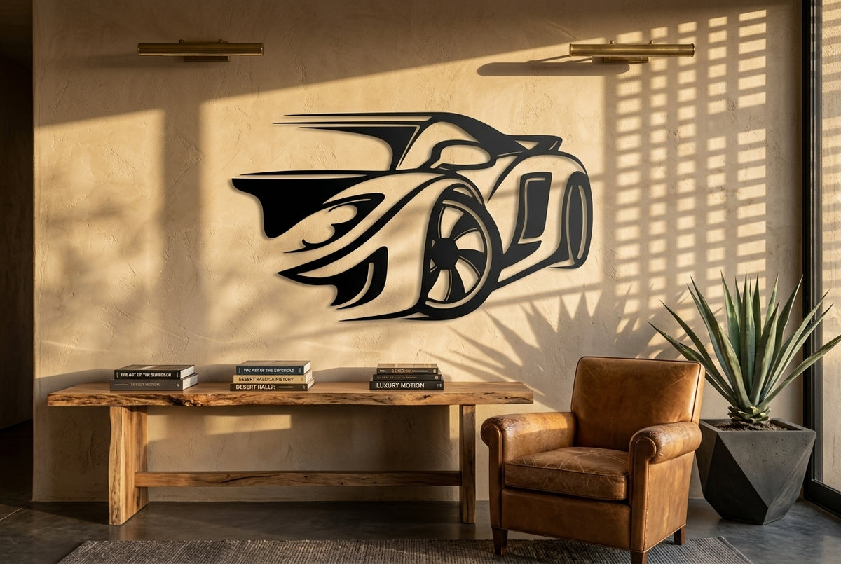 Sports Car Metal Wall Art, Dynamic Angle Panel