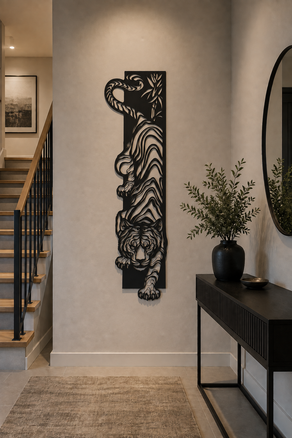 Tiger Metal Wall Art, Solid Panel Vertical Design