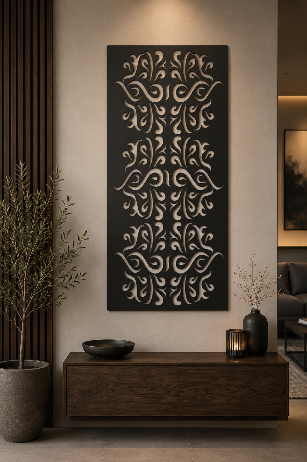 Scroll Pattern Metal Wall Art, Tall Decorative Panel