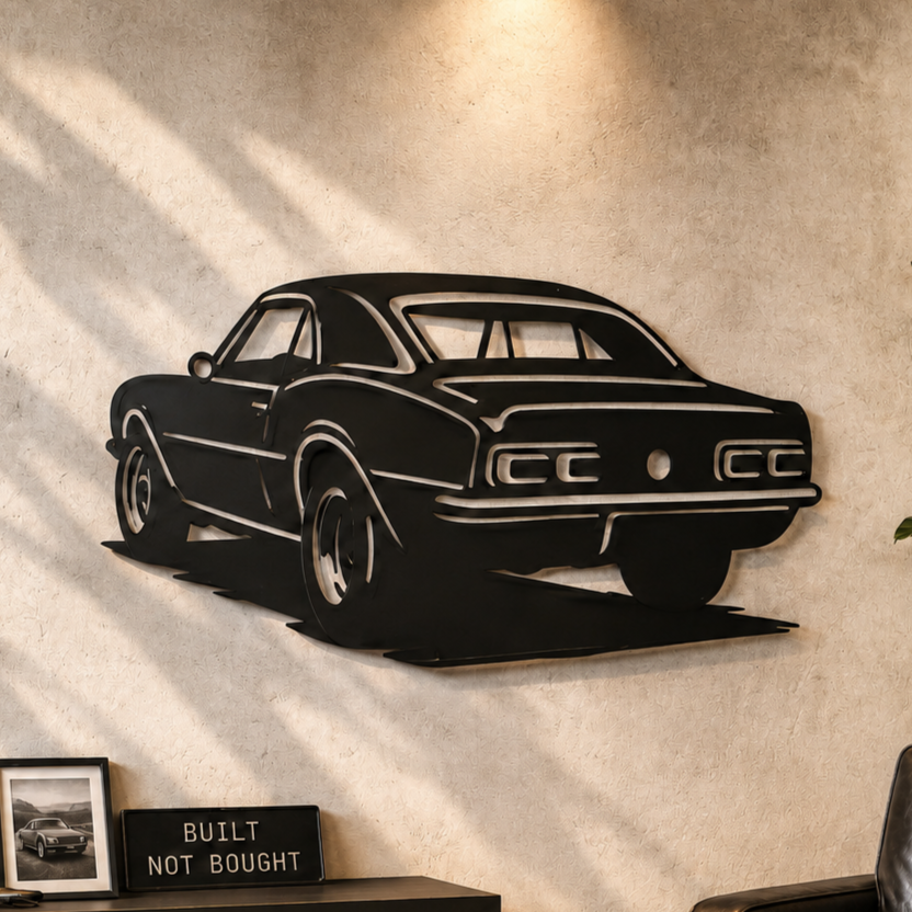 Classic Muscle Car Rear View Metal Wall Art, Unframed Sign