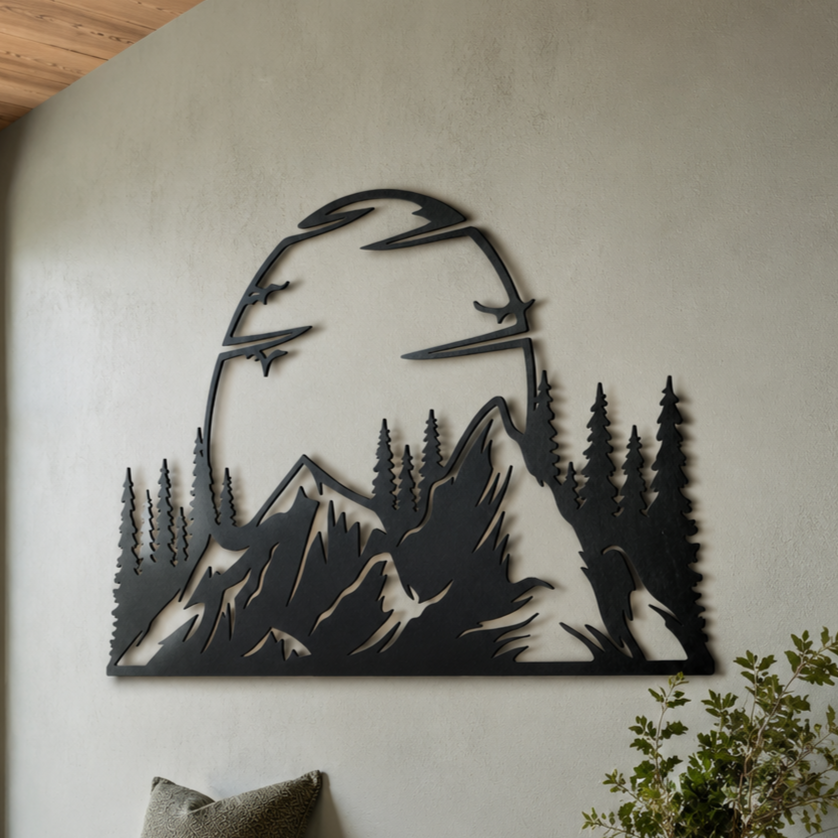 Mountain Range Metal Wall Art, Sunset Silhouette Panel