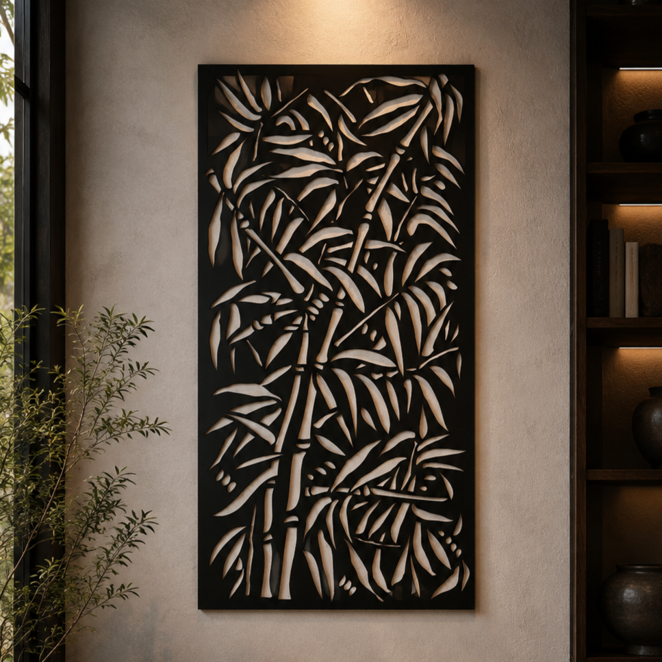 Bamboo Forest Metal Wall Art, Dense Grid Panel