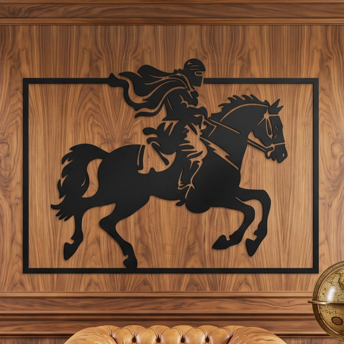 Knight on Horseback Metal Wall Art, Framed Panel