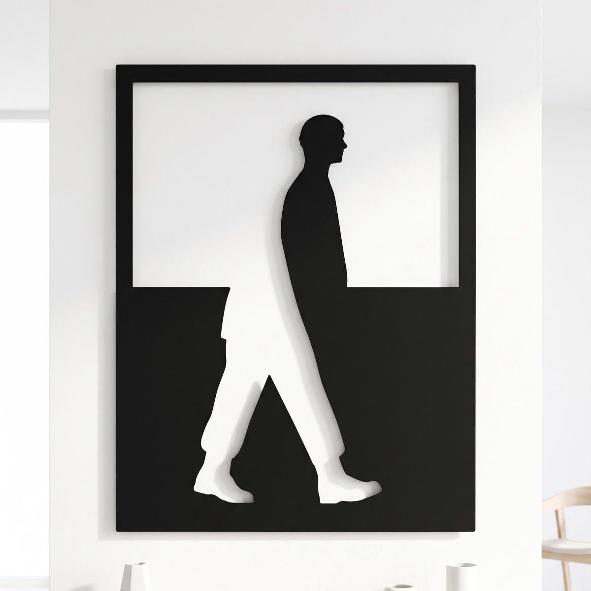 Walking Man Silhouette Metal Wall Art, Split Panel