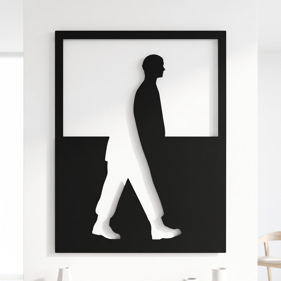 Walking Man Silhouette Metal Wall Art, Split Panel
