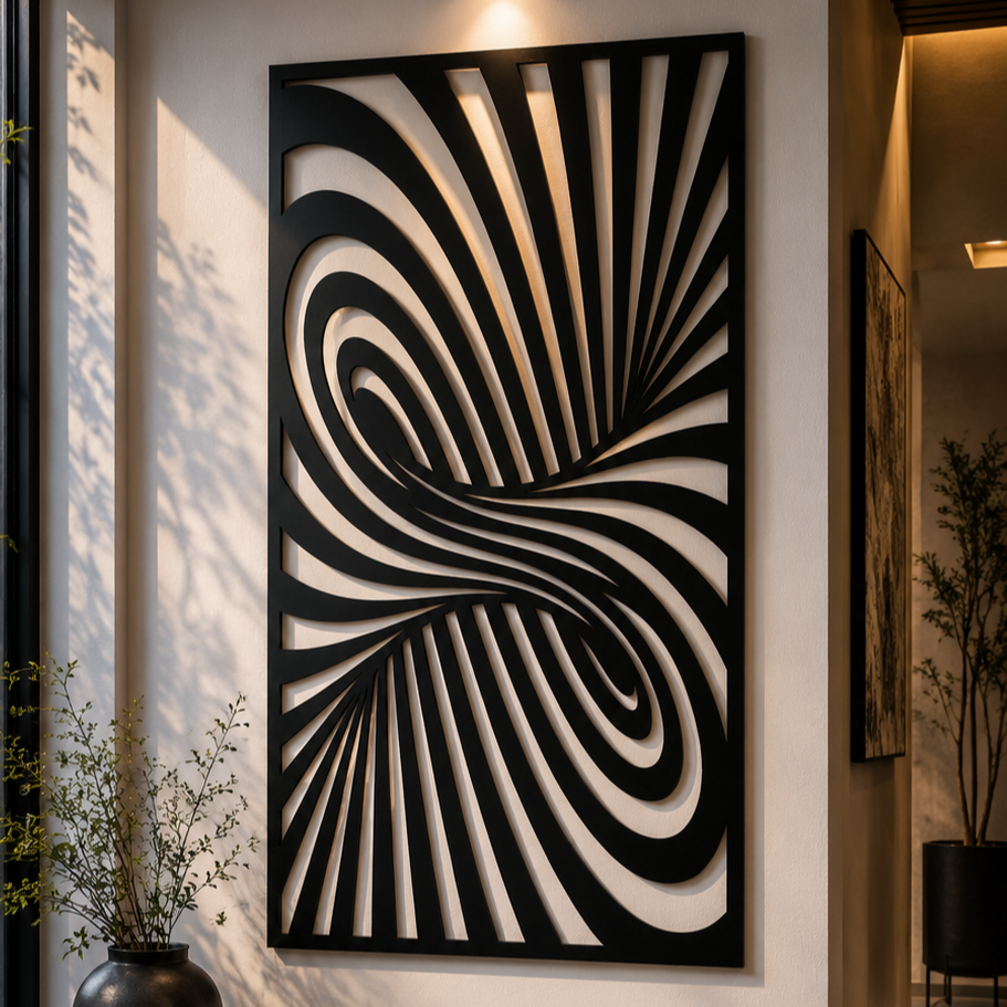 Optical Swirl Metal Wall Art, Abstract Panel