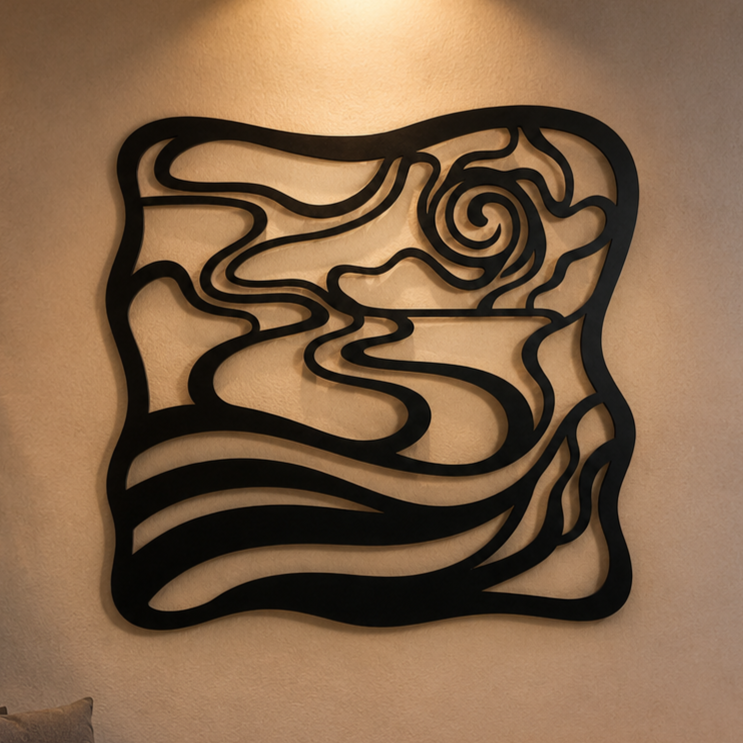 Abstract Swirl Metal Wall Art, Wavy Line Panel