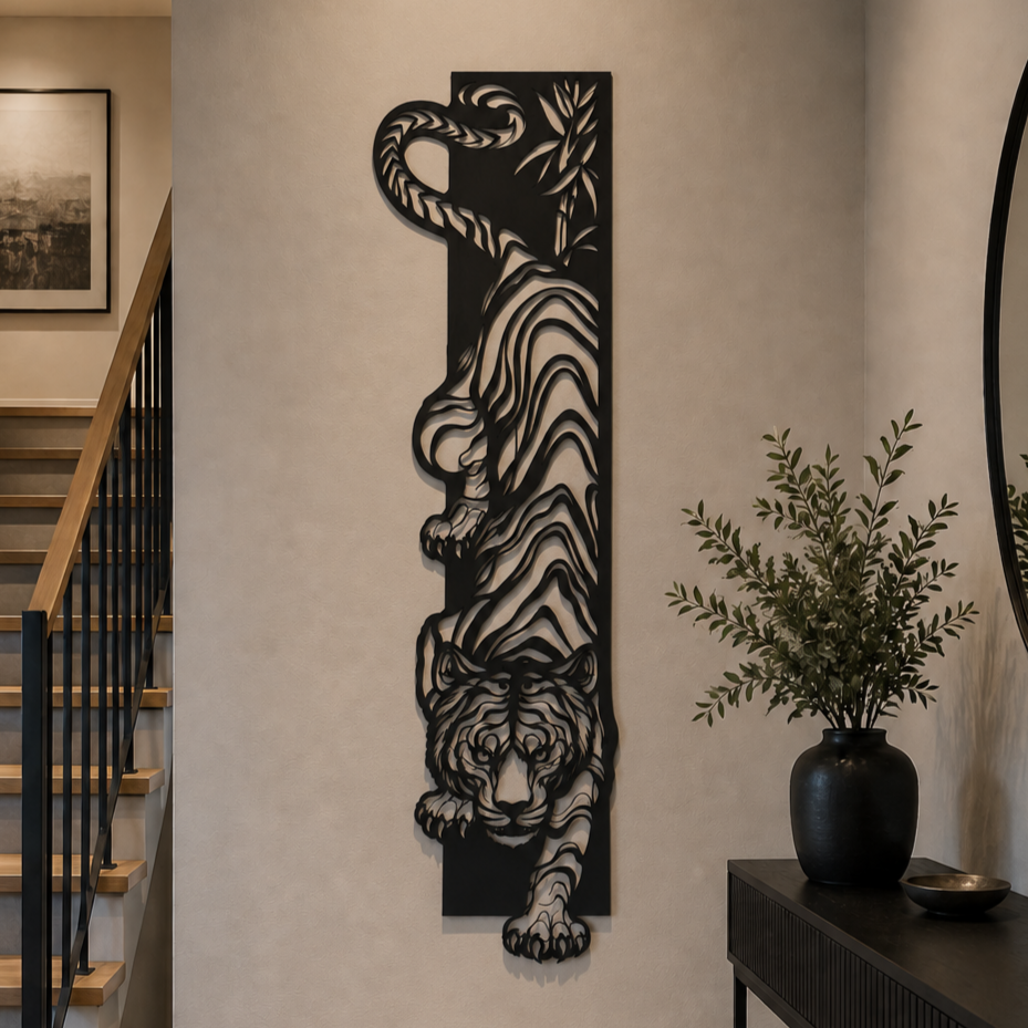 Tiger Metal Wall Art, Solid Panel Vertical Design