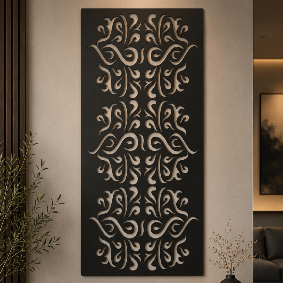 Scroll Pattern Metal Wall Art, Tall Decorative Panel