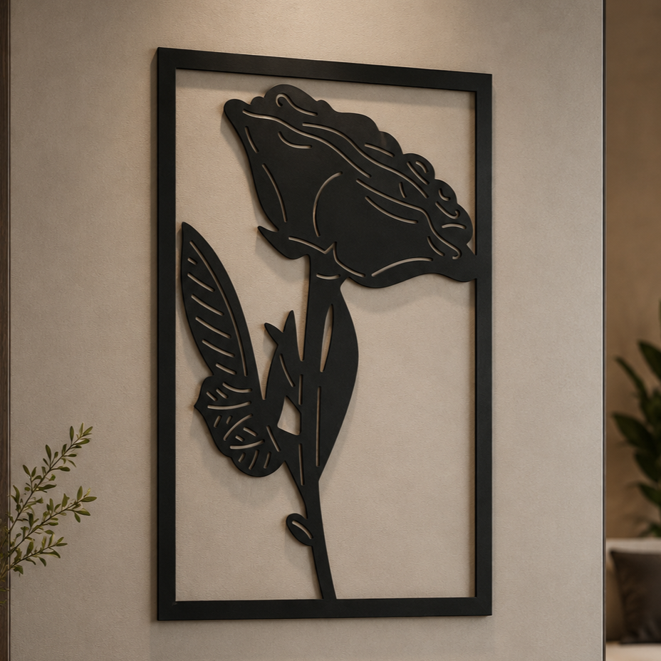 Rose Metal Wall Art, Framed Botanical Panel
