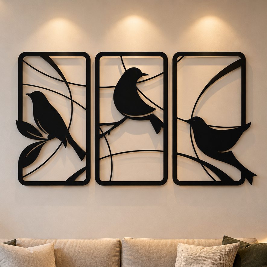 Bird Silhouette Metal Wall Art, 3 Panel Collage