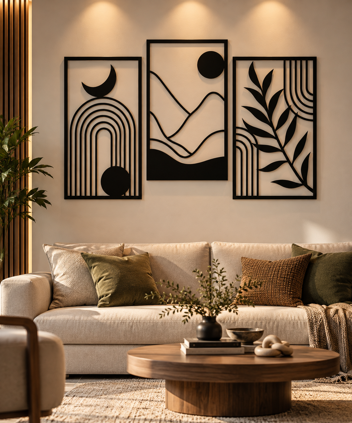 Boho Abstract Metal Wall Art, 3 Panel Collage