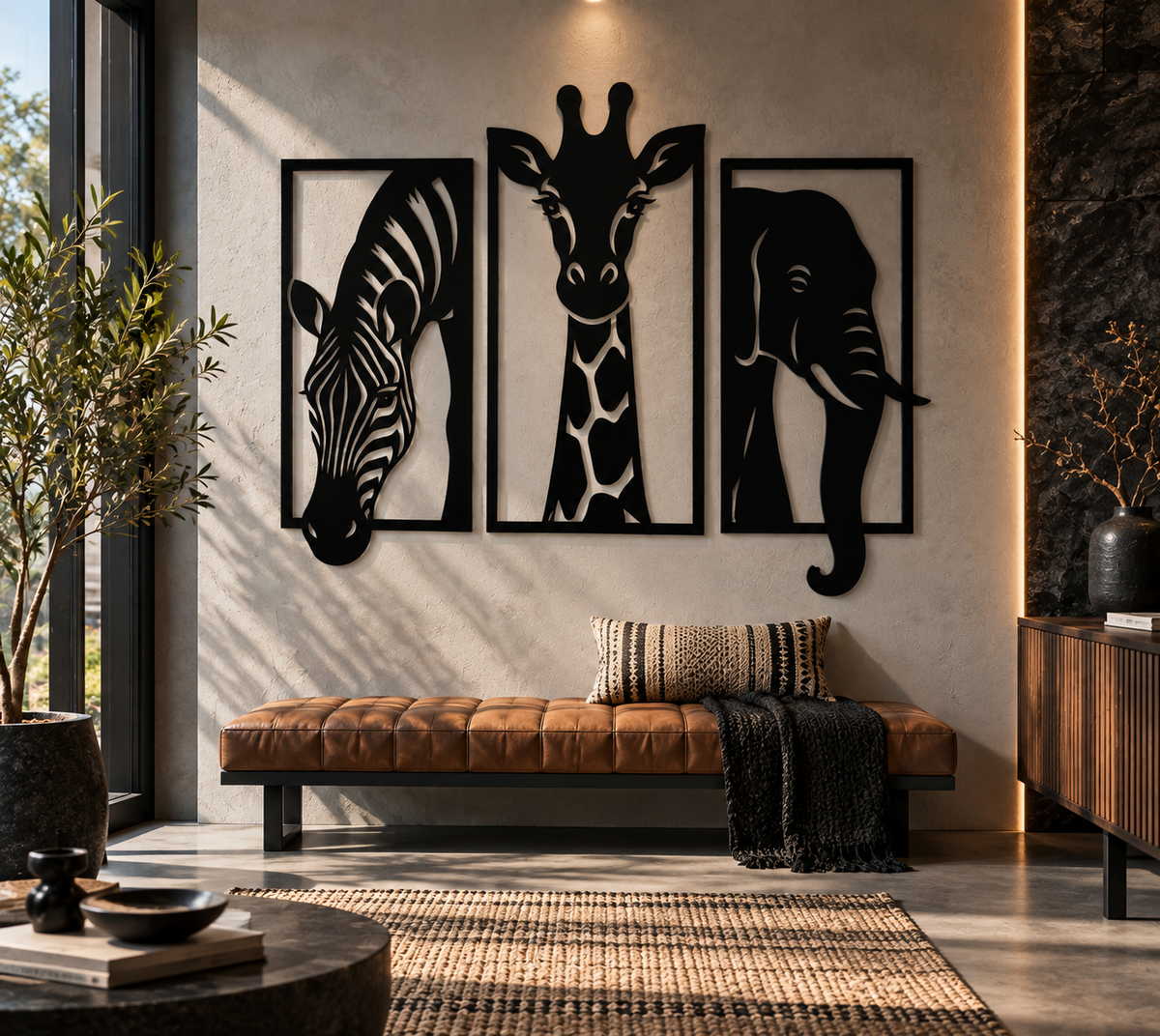 Safari Animal Metal Wall Art, 3 Panel Collage
