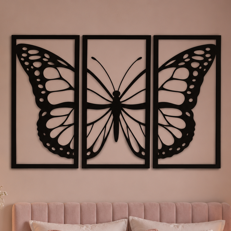 Butterfly Metal Wall Art, 3 Panel Collage