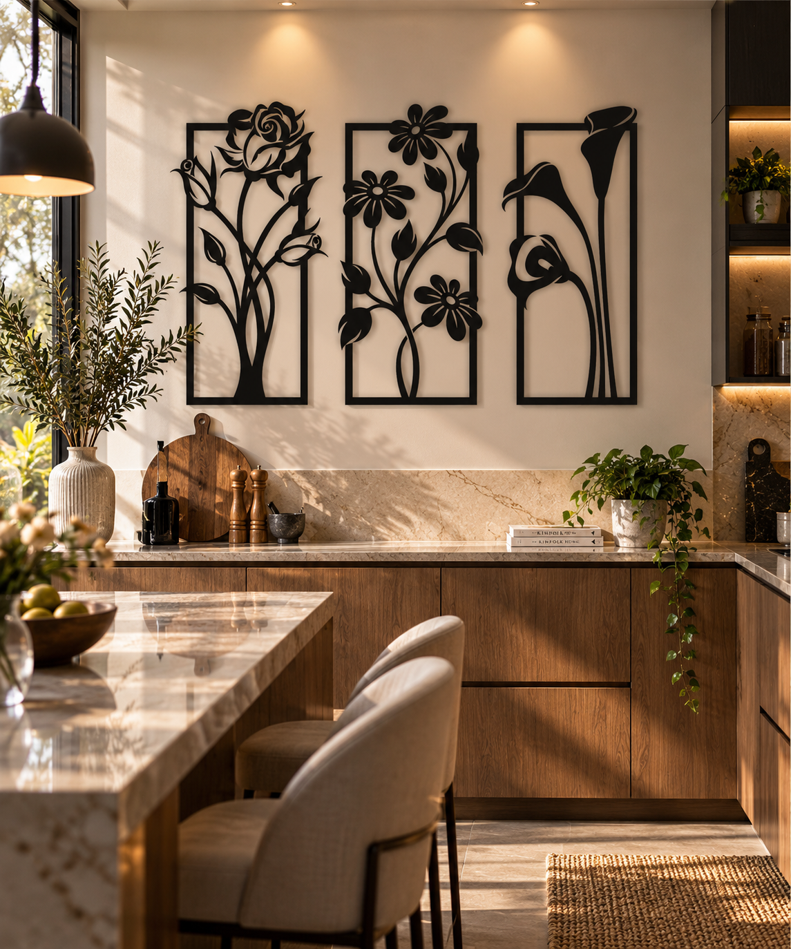 Floral Metal Wall Art, 3 Panel Collage