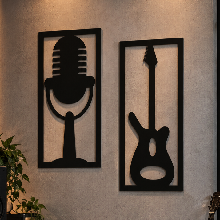 Microphone & Guitar Wall Art Set