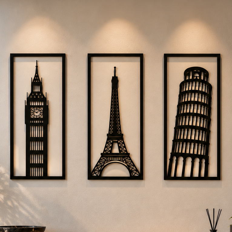 World Landmarks Triptych Wall Art