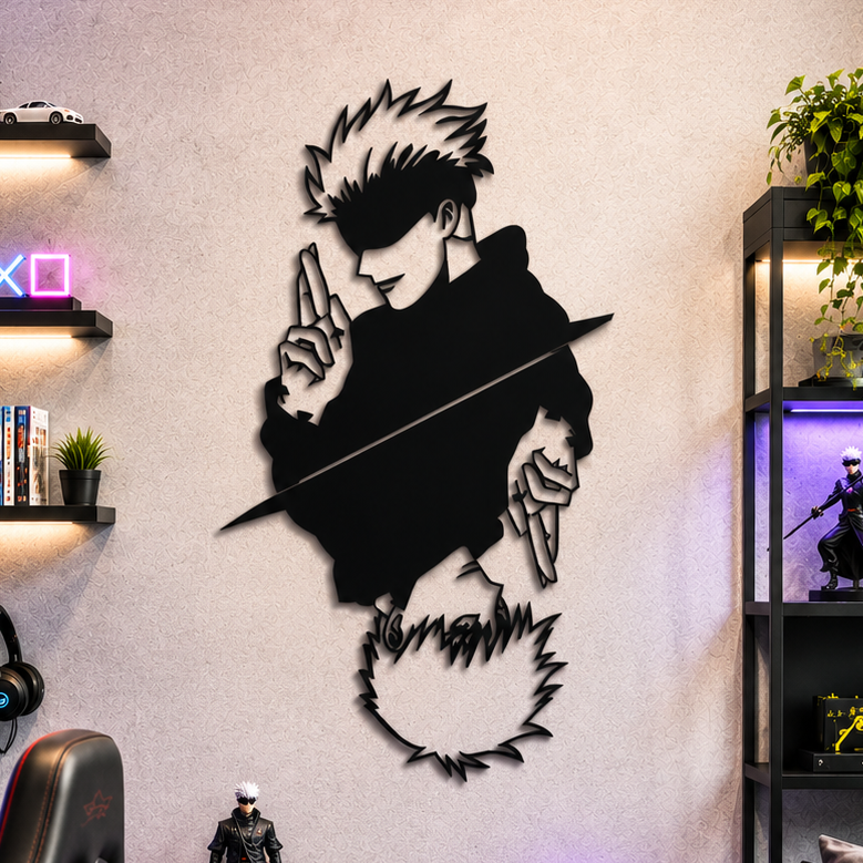 Anime Hero Gesture Portrait Metal Wall Art, Framed Panel