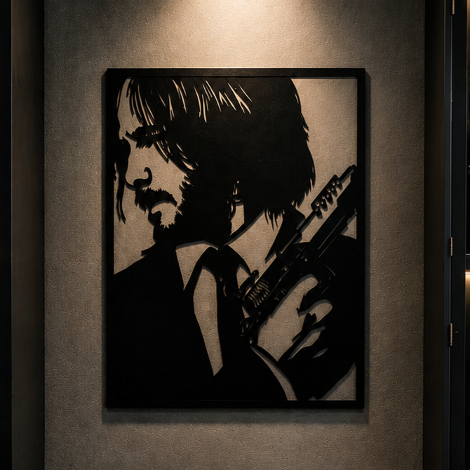 Suited Gunman Silhouette Metal Wall Art, Framed Panel