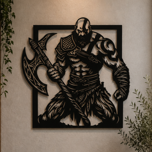 Kratos Battle Stance Metal Wall Art, Framed Panel