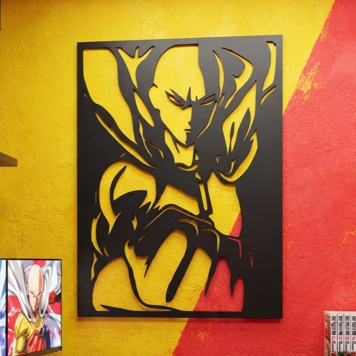 Saitama Portrait Metal Wall Art, Framed Panel