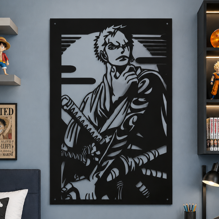 Ronin Swordsman Portrait Metal Wall Art, Framed Panel