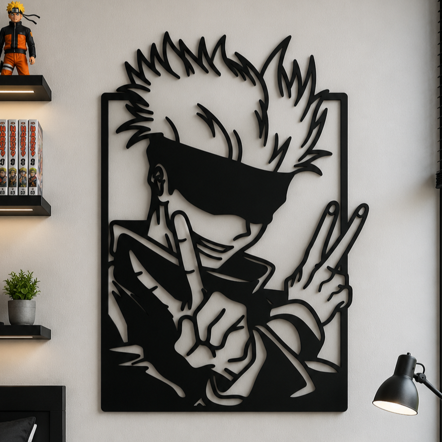 Anime Hero Peace Sign Metal Wall Art, Framed Panel