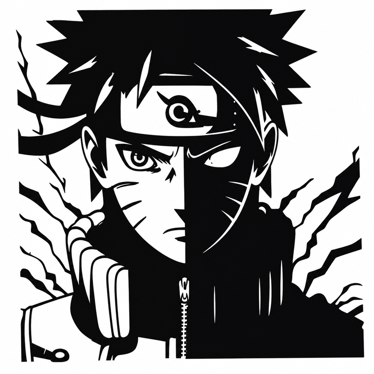 Obito Uchiha Split-Face Metal Wall Art, Framed Panel - flat art